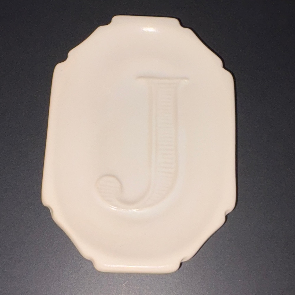 Pottery Barn White J Monogrammed Tray Trinket Dish